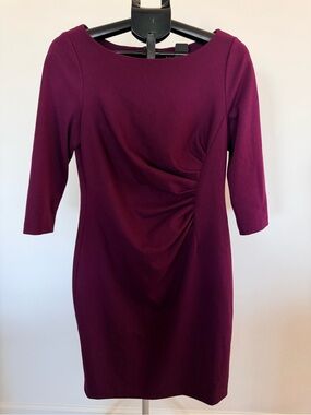 DKNY Plum Ruched Sheath Dress - Three-Quarter Sleeves